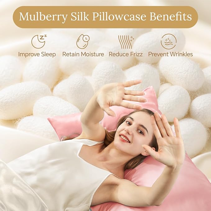 INFIIXSO Mulberry Silk Pillow Cases King Size Set of 2, Silk Pillowcase with Hidden Zipper 20"x36", Extraordinary Smooth and Soft Pillow Case for Hair and Skin(Blush Pink, 2 Pack)