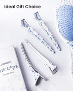 AIMIKE 4.8" Porcelia Qing Clips for Styling – Built-In Silicone Band Duckbill Hair Clips, No-Crease Non-Slip Sectioning Clips for Thick, Curly Hair, Ideal for Makeup, Hairstyling & Rollers, 4-Pack