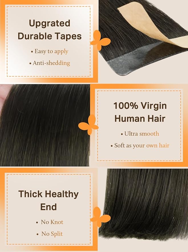 DOORES Mocha Brown Real Human Hair Extensions, 40pcs 60g 10 Inch, Tape-in, Straight, Remy Hair, Skin Weft