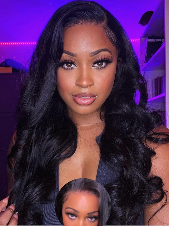 Julia Hair Body Wave Glueless Lace Front Wigs Human Hair 13x4 Pre Cut Lace Frontal Wig Pre Plucked with Bleached Knots Pre Everything Put on and Go 180% Density Ready Wear Wigs Natural Color 18 Inch