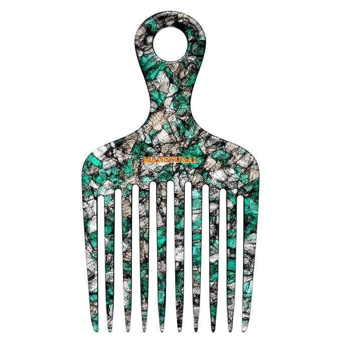 14MX Long-Tooth Comb/Afro Hair Lift Combs for Women's Curls and Men's Beards - Hand-Made, Hand-Crafted Beauty for Effortless Styling (Green, 2PACK)