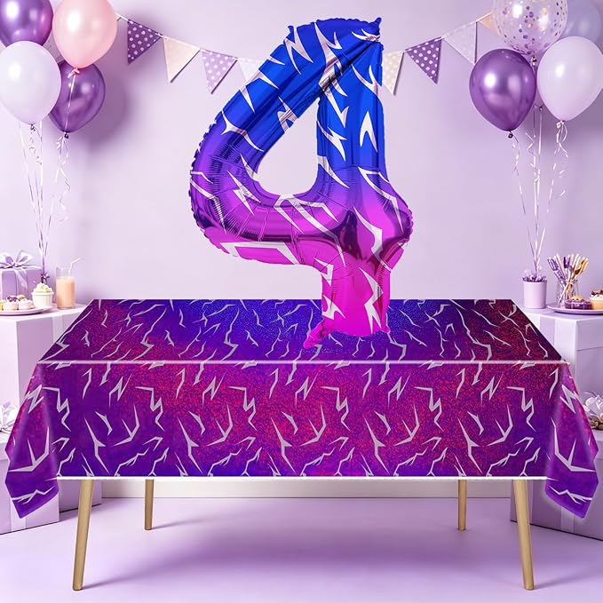 2pcs Purple Demon 54''x108'' Birthday Tablecloth and 40 Inches Number 4 Hunters - Image 6