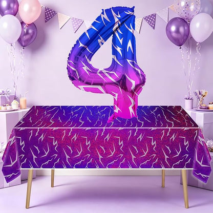 2pcs Purple Demon 54''x108'' Birthday Tablecloth and 40 Inches Number 4 Hunters - Image 6