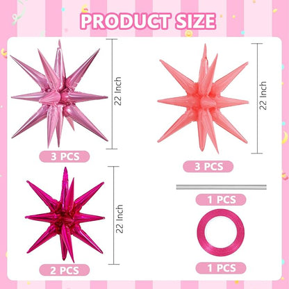 TONIFUL 8Pcs Explosion Star Balloons Pink Hot Pink Foil Balloon Party Decor | - Image 2
