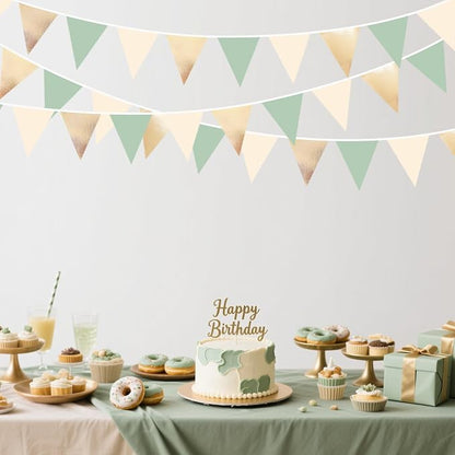 Sage Green Beige Champagne Gold Party Decorations Metallic Fabric Triangle - Image 4