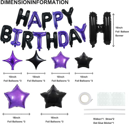TONIFUL Black Purple Birthday Decoration Kit 16 Inch Happy Birthday Balloon | - Image 2
