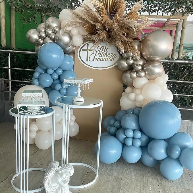 Dusty Blue Balloon Set, Pastel Blue Beige Cream Ocean Balloon - Image 7