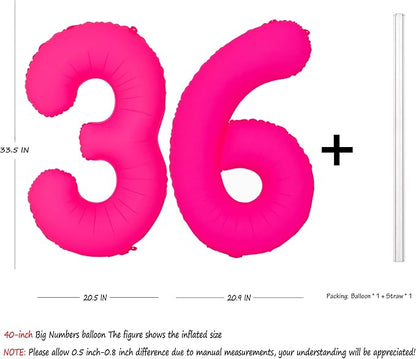 Pink Birthday Number 36 Balloons 40IN Fluorescent Pink 63 Foil Balloon | - Image 2