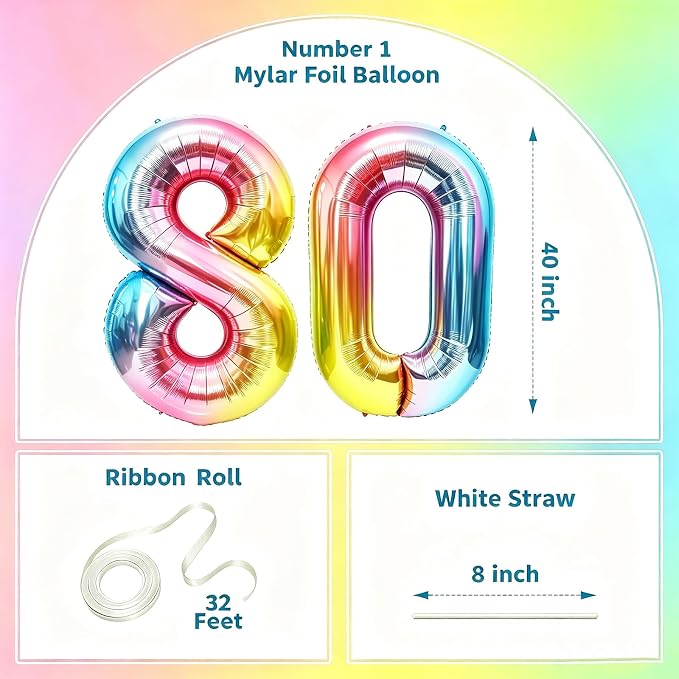 Rainbow Number Balloons Birthday Balloons - Image 2