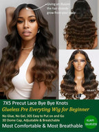 KLAIYI Ombre Brown Body Wave Bye Bye Knots Glueless Wig Pre Cut 7x5 HD Lace Front Wigs Human Hair Chestnut Brown Loose Wave Pre Plucked Bleached Wear and Go Wig with Dark Roots 30S Ready to Go 26Inch