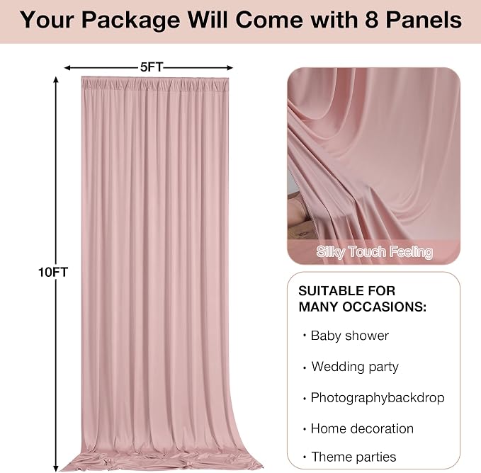 40ftx10ft Wrinkle Free Dusty Pink Backdrop Curtains - Image 6