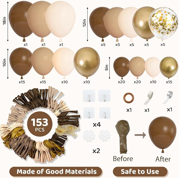 Amandir 153pcs Brown Balloon Garland Arch Kit Different Sizes 18 12 10 5 in | - Image 2