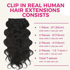 Lashey Clip in Hair Extensions Human Hair, Body Wave Remy Human Hair 24 Inch 120g 7pcs Natural Black #1B, Long Thick Clip in Hair Extensions for Black Women
