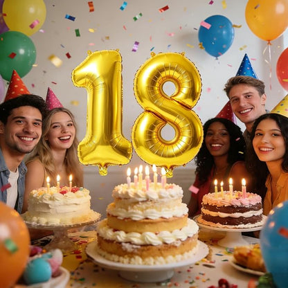 40 Inch Number 18 Balloons for 18th Birthday Party Decorations, 0-100 Gold - Image 2