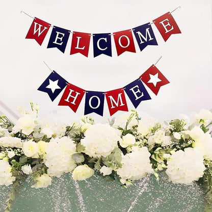 Welcome Home Banner Decorations Glitter Red Blue Bunting Backdrop - Image 5
