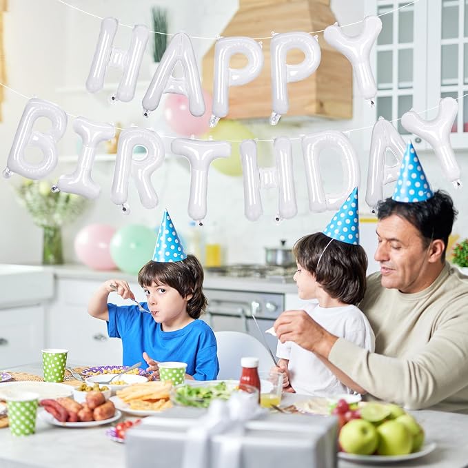 65 Pcs White Happy Birthday Balloons, 2 Sets A-Z White Letters Foil Balloons - Image 4