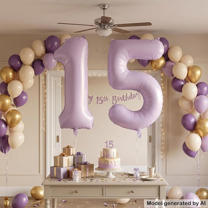 40 Inch Lavender Foil Number 15 Balloon - Image 4