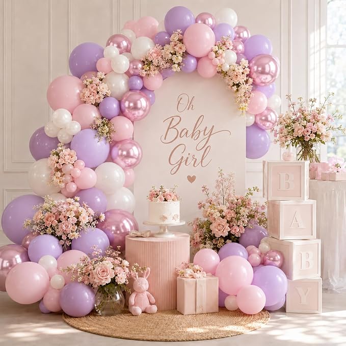 Pink and Purple Balloons, 12 Inch Pastel Light Pink Lavender White Balloons - Image 6