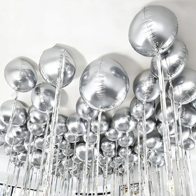 12 Pcs Silver Foil Balloons, Different Size Metallic Silver Balloons - Image 8