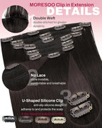 Moresoo Brown Clip in Extensions Remy Double Weft Clip in Human Hair Extensions Straight Hair Extensions for Women Dark Brown #2 7pcs 120g 18inch