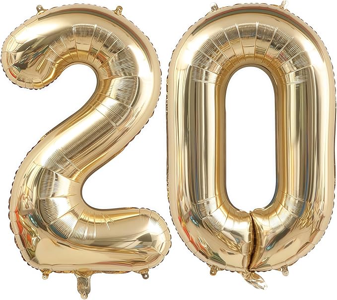 Champagne Gold 20 Balloon Number, 40 Inch Light Gold 20 Balloons Big Foil Mylar by BBPOOL