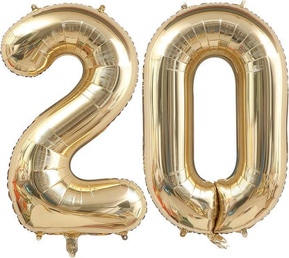 Champagne Gold 20 Balloon Number, 40 Inch Light Gold 20 Balloons Big Foil Mylar by BBPOOL
