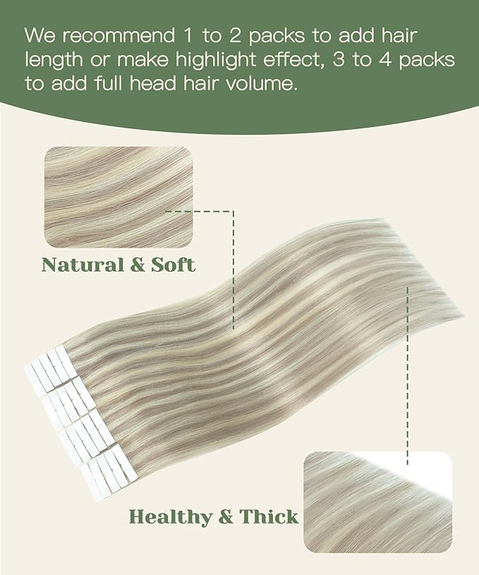 SURNEL Injected Tape in Hair Extensions #18P60 Ash Blonde with Platinum Blonde Seamless Remy Invisible Tape in Extensions Human Hair 20 Pcs 40g(#18P60,18)