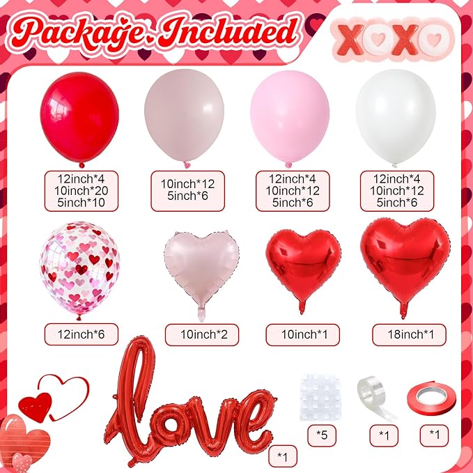 Valentines Day Balloon Arch Kit 114Pcs Red Pink White Balloon Garland Kit - Image 3