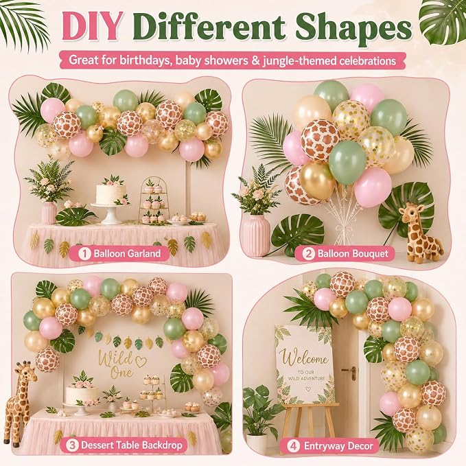 Pink Safari Balloons, 12 Inch Sage Green Pastel Pink Balloons, - Image 7