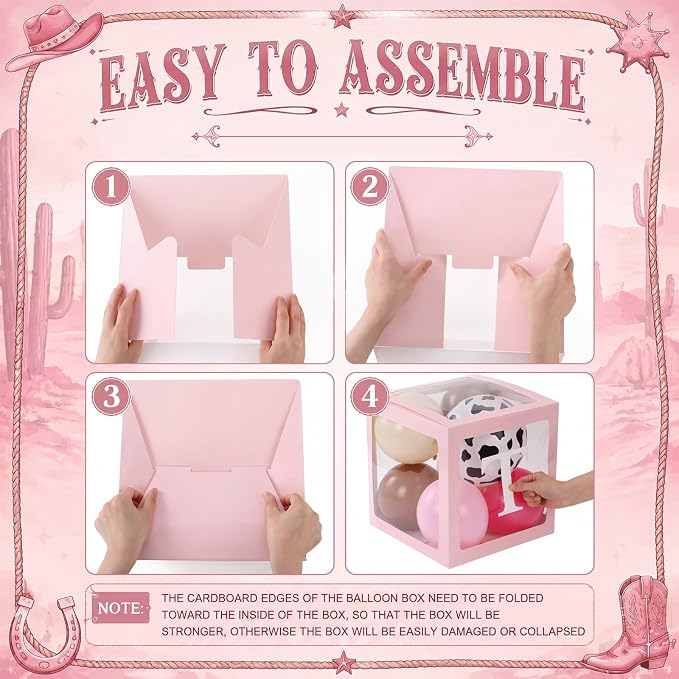 Thyle 5pcs Pink Twins Baby Shower Boxes Cowgirl Baby Shower Decorations - Image 3