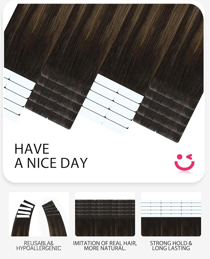 Youngsmile Invisible Tape in Hair Extensions Human Hair #2/6/18 Dark Brown to Dirty Blonde Injection Tape in Hair Extension 20pcs 35g 16 Inch (#2/6/18,16'')