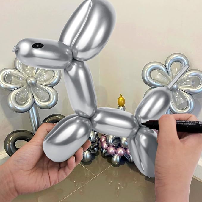 100Pcs 260 Balloons Metallic Silver Long Balloons - Image 5