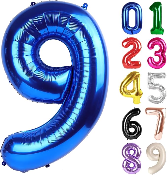 9 Balloon - Metallic Blue Birthday Number Balloons, 40 Inch Decorations | by ALPHADELTAPI