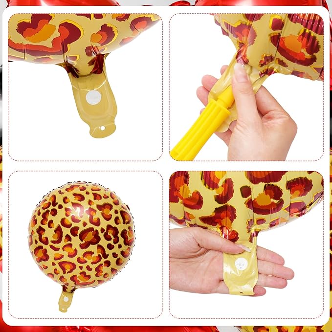 10Pcs Red Bow Cherry Cheetah Print Foil Balloon Set Women Party Photo Booth | - Image 3