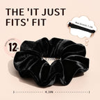 Velvet Scrunchies for Women Girls, 12 Pcs Black Classic Hair Scrunchie Elastic Thick Scrunchy Hair Ties, Soft Ponytail Hair Accessories