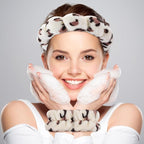 Zkptops Spa Headband for Washing Face Wristband Set Sponge Makeup Skincare Headband Wrist Plush Bubble Get Ready Hairbands for Women Puffy Headwear Non Slip Thick Thin Hair Accessory(Beige Leopard)