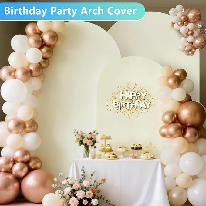 Hemmotop Stretchy Beige Arch Backdrop Cover Set, 3-Piece | Wrinkle-Free - Image 5