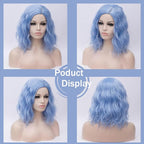 BUFASHION 14" Women Short Light Blue Kinky Straight Cosplay Synthetic Wigs With Air Bangs 46 Colors Available (Light Blue)