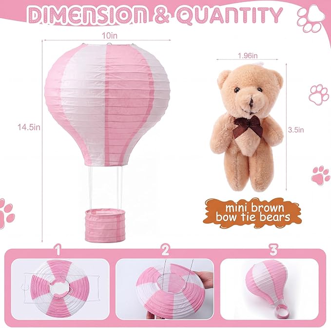 Gemscream 12 Sets Baby Shower Decor Bear Hot Air Balloon Table Centerpieces DIY - Image 2