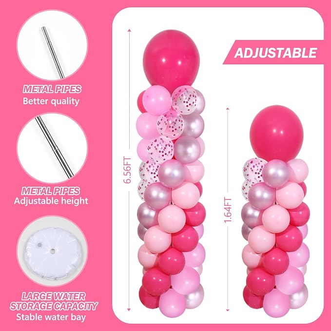 Pink Balloon Column Stand Kit 2 Sets, Hot Pink Balloon Towers | 102Pcs Light - Image 4