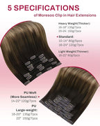 Moresoo Seamless Hair Extensions Clip in Human Hair Balayage Seamless Clip in Human Hair Extensions Dark Brown to Dark Ash Blonde with Dark Blonde 7pcs/120g 20inch