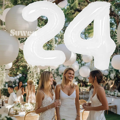 SUWEN 40 Inch White Large 24 Balloon Number Big Foil Helium Numbers 0-9 | Giant - Image 3