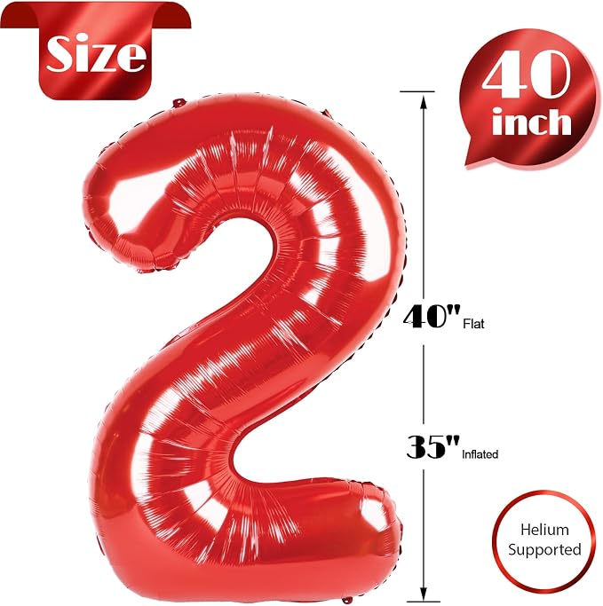 Red Number 2 Balloon 40 Inch, 2nd Birthday Party Decorations Men Women | Foil - Image 5
