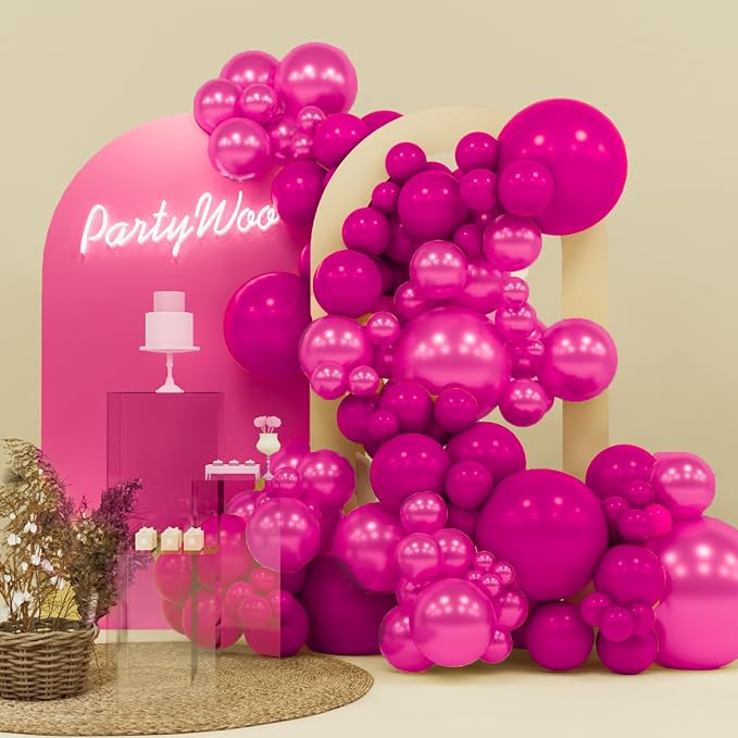 PartyWoo Hot Pink Balloon Arch Kit 140pcs Metallic Pink Balloons | Magenta by PartyWoo