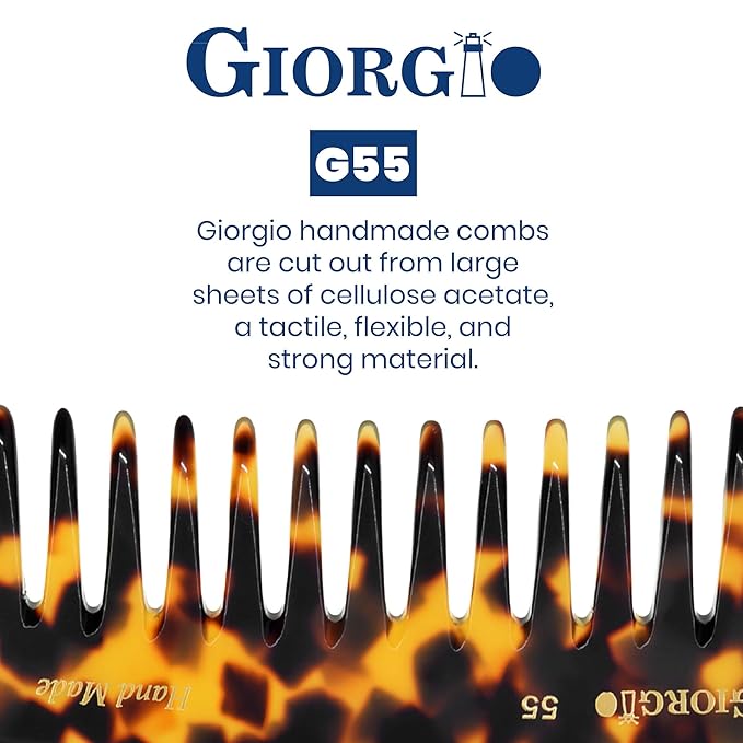 Giorgio G55 Wide Tooth Detangling Comb for Wet Hair, Handmade Large Tooth Rake Comb for Women with Thin to Medium Thickness Hair (8")