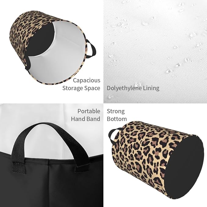 Leopard Print Animal Cheetah Round Laundry Hamper Storage Basket Toys Clothes - Image 3