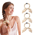 THXSILK 100% Mulberry Silk Bow Scrunchies 3-Pack, 22 Momme Mulberry Silk Hair Ties for Women, Cute Bunny Ear No Damage Ponytail Holders, Fashion Hair Accessories for Girls(S, Beige)