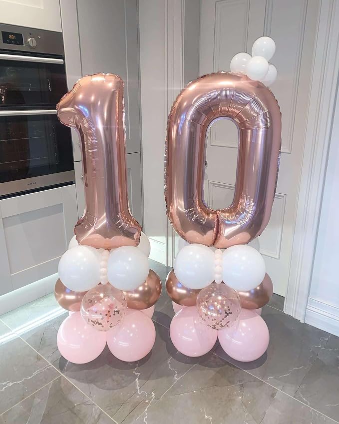 Rose Gold 10 Number Balloons, 40 Inch Giant Number 10 Balloons Foil Mylar - Image 7