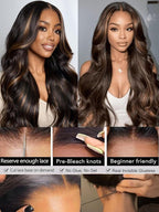 Julia Hair 13x4 Pre Everything Chestnut Brown Highlight Yaki Loose Body Wave Wig With Drawstring Glueless Wigs Human Hair HD Lace Frontal Wig Bleached Knots Ready to Go 20 Inch