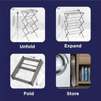 BLACK+DECKER 3 Tier Expandable Collapsing Foldable Laundry Rack for Air Drying Clothing, Space Saving Heavy Duty Lightweight Metal Drying Rack(Silver)